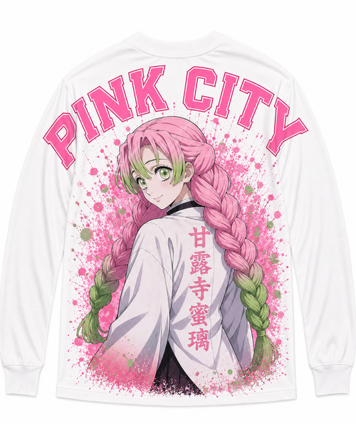 Pink City Anime Long Sleeve Tee - Back Graphic