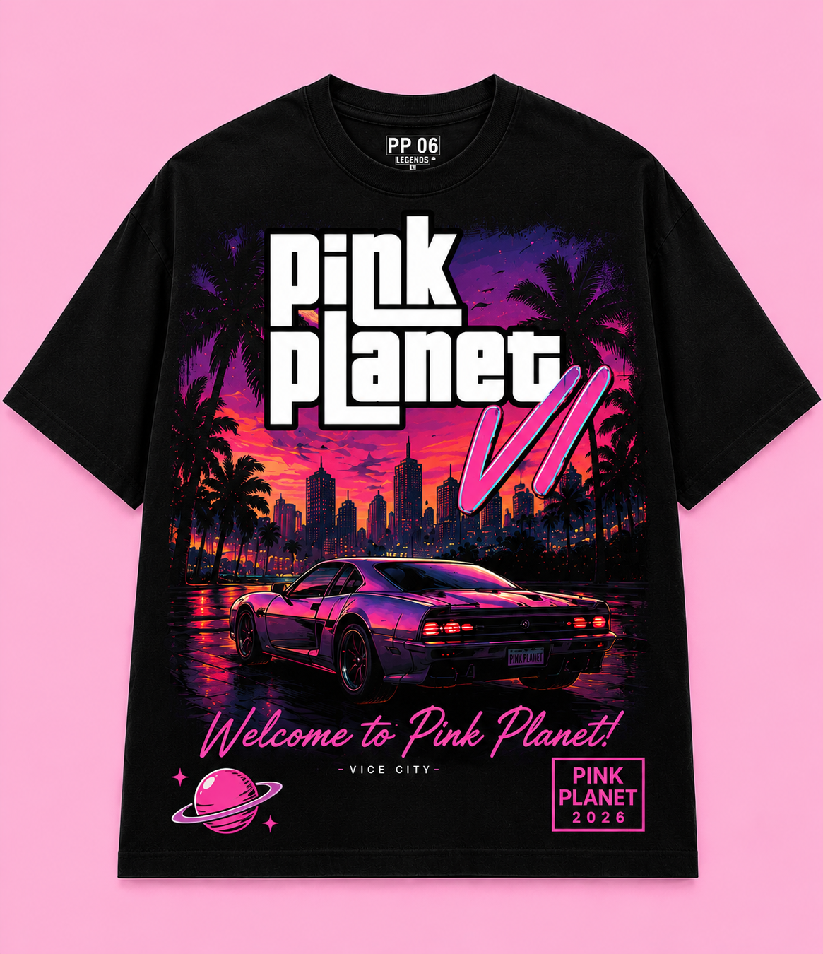 Pink Pink Planet Radio rear car tee
