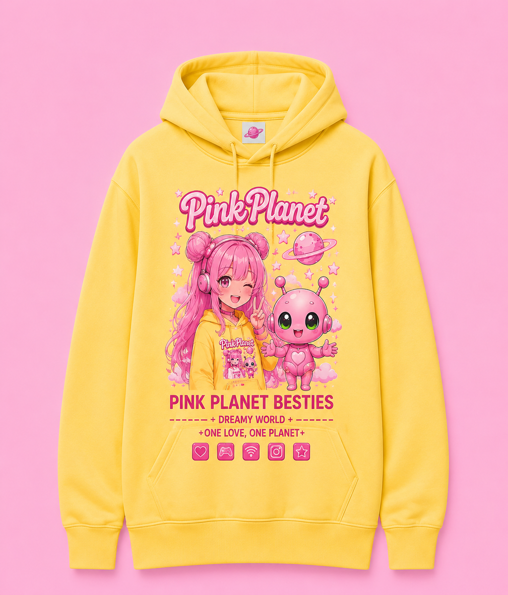 Pink Planet Besties Hoodie - Yellow