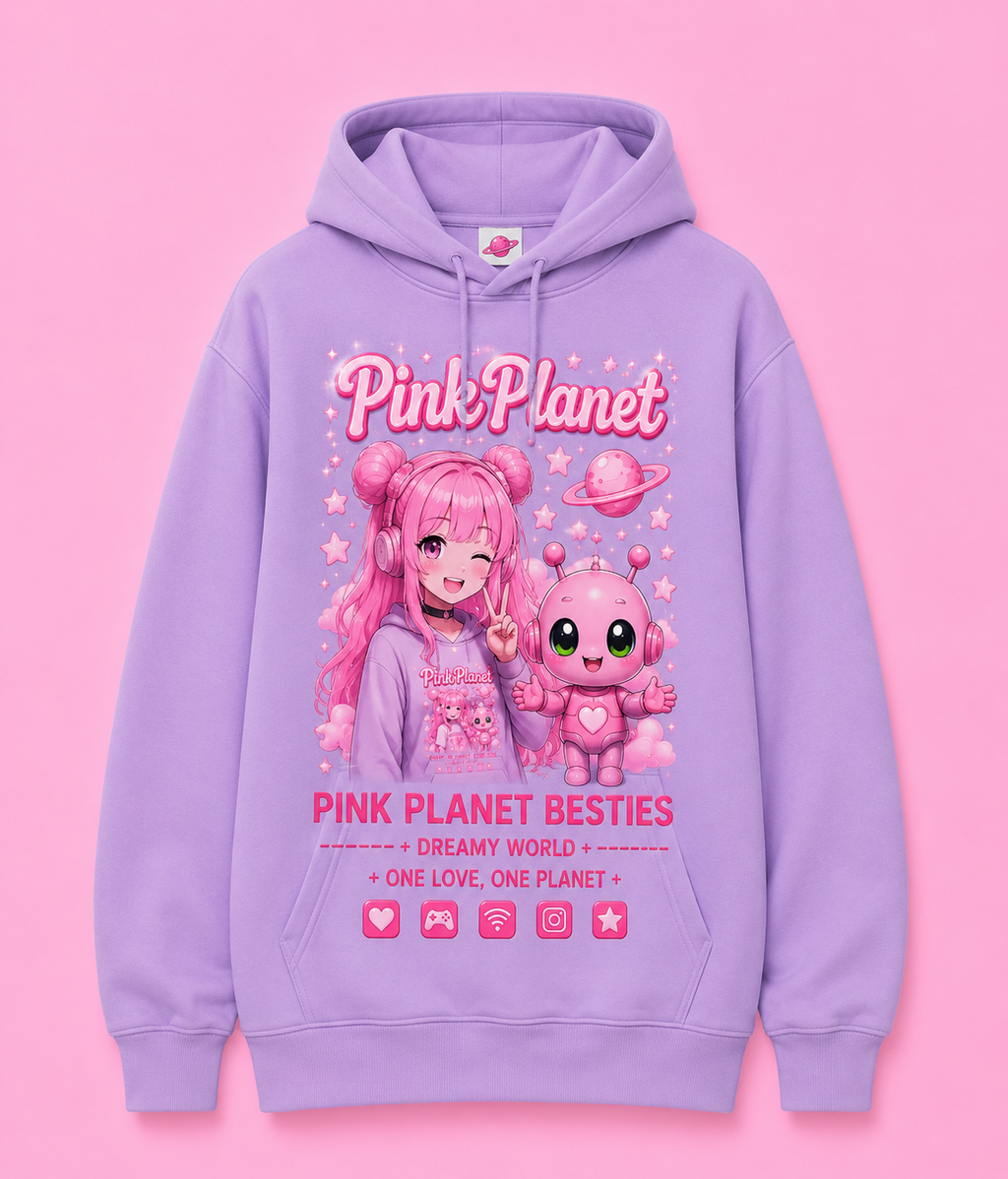 Pink Planet Besties Hoodie - Yellow