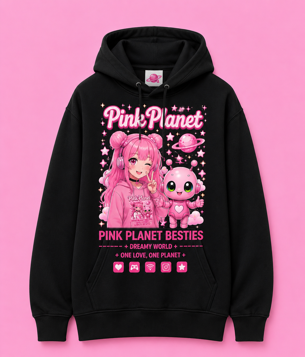 Pink Planet Besties Hoodie - Yellow