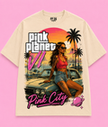 White Pink Planet VII Pink City Radio collage tee