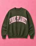 Pink Planet Collegiate Sweatshirt in Olive Green