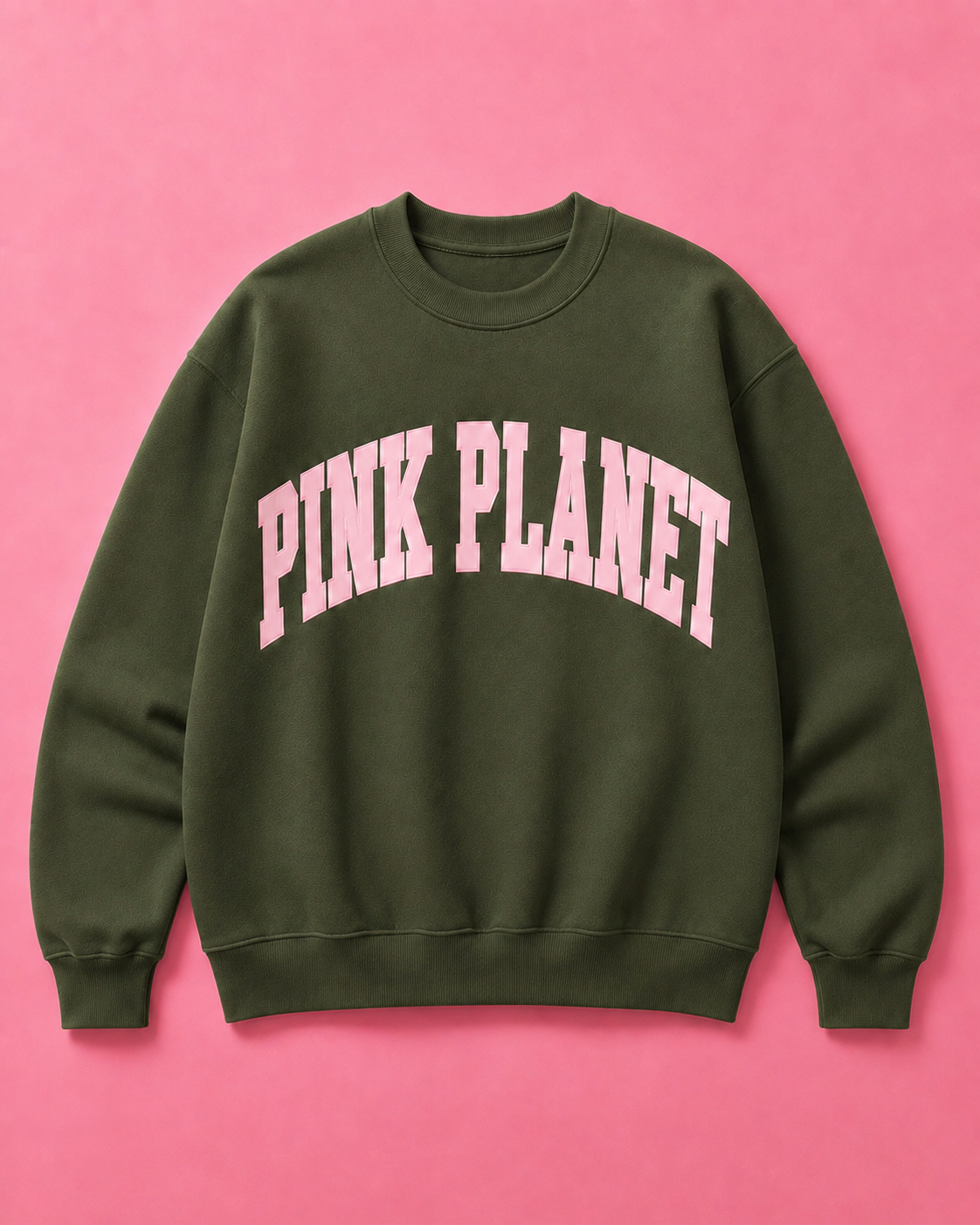 Pink Planet Collegiate Sweatshirt in Olive Green
