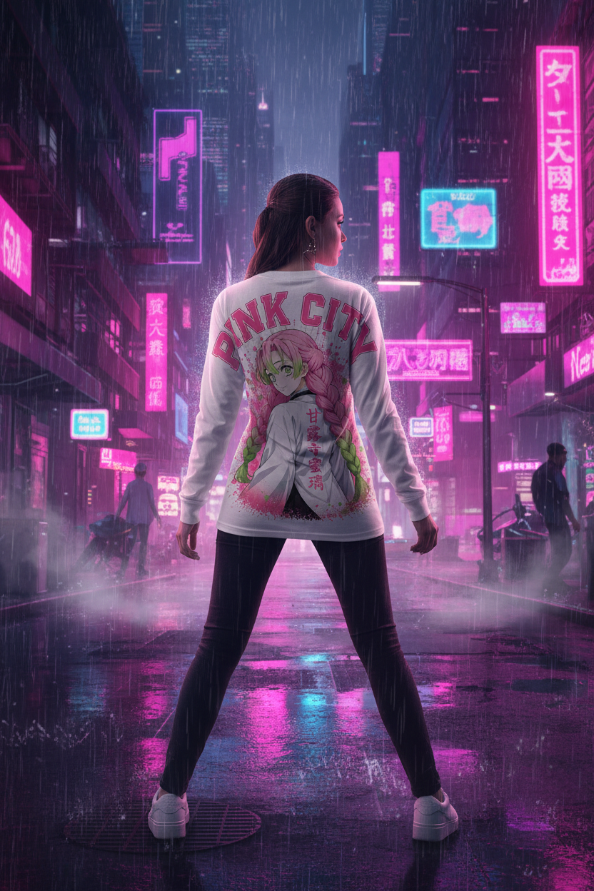 Female model - Pink City Mitsuri tee back view
